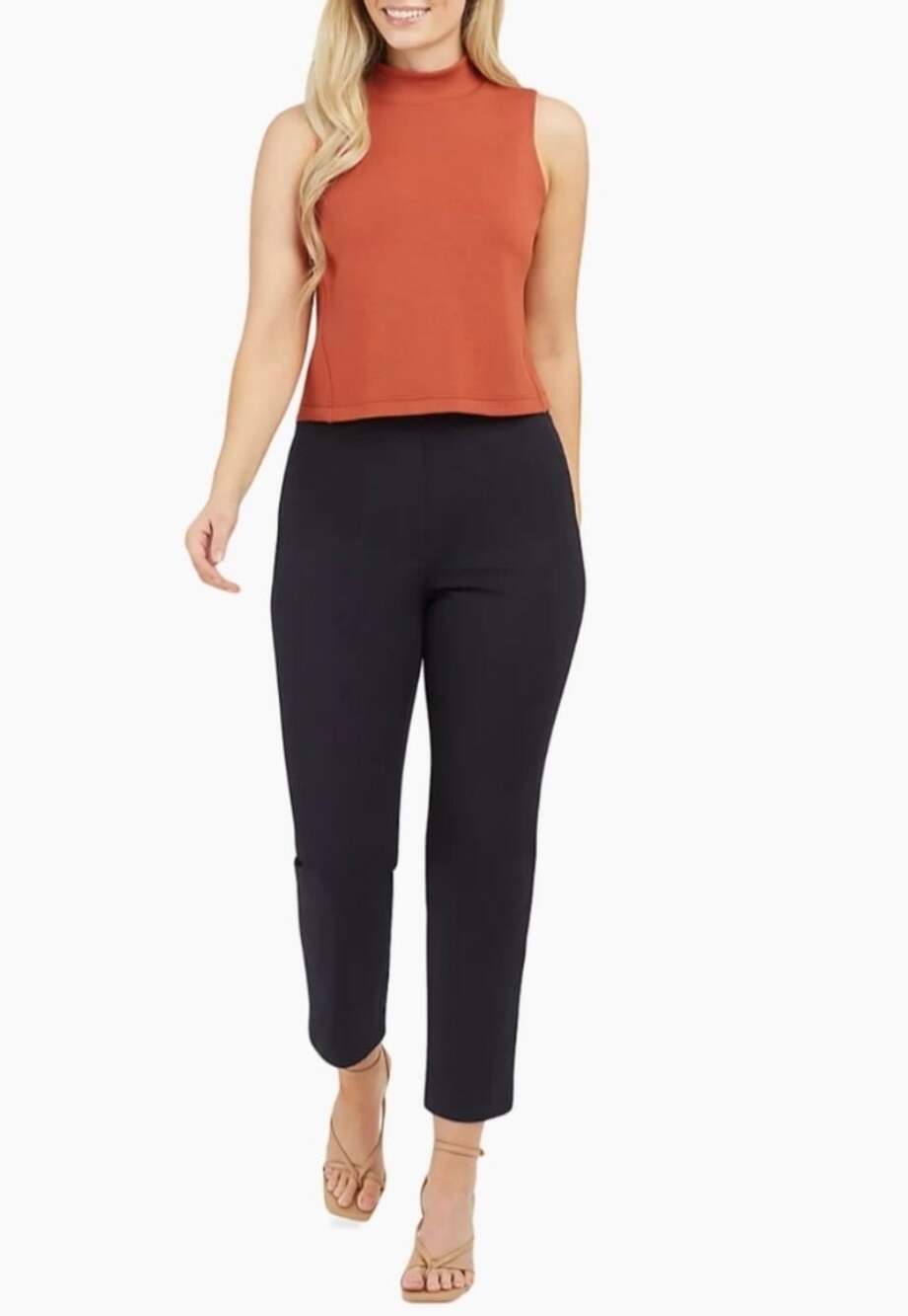 SPANX On the Go Black Polished Ankle Crop Slim Straight Leg Pants Small Pull On